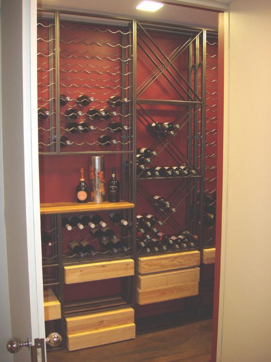 Wine Cellar design with metal and wood racking 